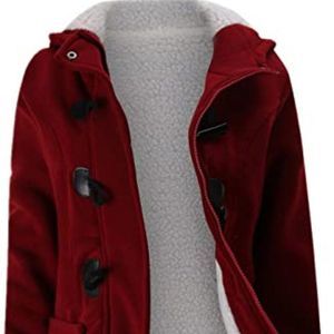 JiangWu Womens Fashion Horn Button Fleece Thicken Coat with Hood
